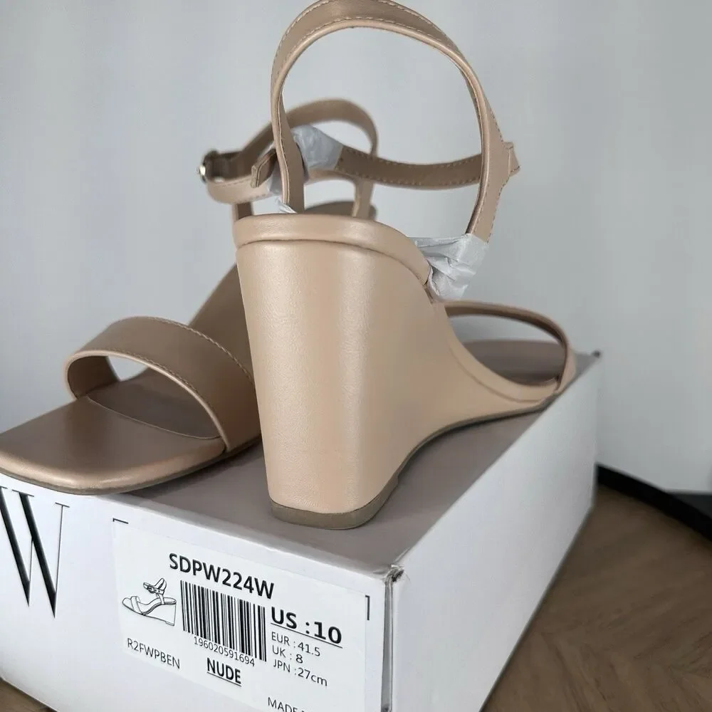 Dream Pairs Womens Open Toe Strappy Wedge Heel Sandals  SDPW224W Nude Size 10
